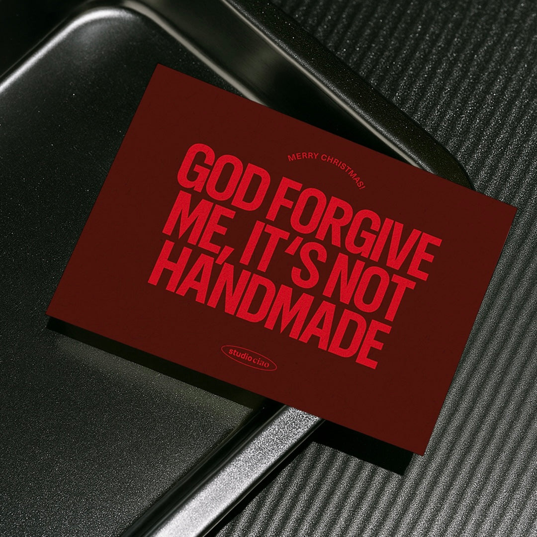 „God forgive me, it’s not handmade" Postkarte, Din A6 – studio ciao
